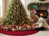 Festive Holiday Home Decoration Set - Red Knitted Christmas Tree Skirt & Reindeer Stocking Combo for V888-ELOSUNG54469