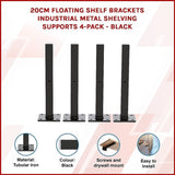 20cm Floating Shelf Brackets Industrial Metal Shelving Supports 4-Pack - Black V63-835211