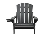 Gardeon Outdoor Chairs Folding Adirondack Beach Chair HDPE Sun Lounge Patio Furniture Garden Black FF-BEACH-HEFD-BK