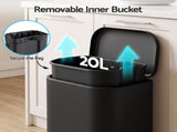Cefito 20L Trash Bin Steel Pedal Bins Soft Close Kitchen Rubbish Waste Can Black RB-20L-1C-BK
