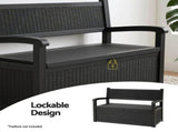 Gardeon Outdoor Storage Box Bench 254L Resin Armset Backrest Lockable Black ODF-OSB-ARM-PP-BK