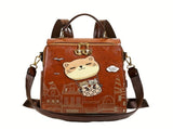 Fashionable Backpack Printed Backpack Double-Shoulder Backpack Cute Cat Print - Beige - Size V1347-127-02066-BEG-29-24-13