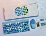 Wireless Keyboard & Mouse Combo - Retro Round Keycaps, 2.4GHz Ergonomic Design V888-ELOSUNG35105