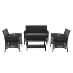 Gardeon 4PCS Outdoor Sofa Set Wicker Harp Chair Table Garden Furniture Black ODF-RATTAN-HARP-BK-AB