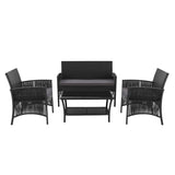 Gardeon 4PCS Outdoor Sofa Set Wicker Harp Chair Table Garden Furniture Black ODF-RATTAN-HARP-BK-AB