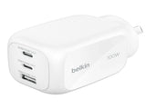 Belkin BoostCharge Pro 100W 3-Port GaN Wall Charger - White , 2x USB-C, 1x USB-A, V1202-V2-MPA-WCH016AUWH
