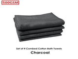 500GSM Set of 4 Combed Cotton Bath Towels Plain 70 x 140 cm Plain Charcoal V442-ATX-TOWEL-SETOF4500GSM-PLAINCHARCOAL-RE