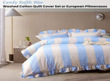 Vintage Design Homewares Candy Ruffle Blue Striped Washed Cotton Quilt Cover Set King V442-HIN-QUILTCS-CANDYRUFFLE-BLUE-KI