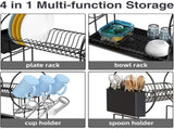Black 2-Tier Kitchen Dish Drainer, Stainless Steel With Utensil Holder And Drip Tray V1188-MS-227-1710