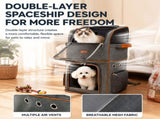 Grey Double Layer Pet Backpack and Trolley Carrier - Foldable Large Capacity Design, Breathable Mesh V888-ELOSUNG52954