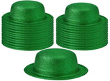 24x GLITTER BOWLER HAT Fancy Party Plastic Costume Cap Fun Dress Up Sparkle BULK - Green V563-24GLTRBWLRHAT-GRN