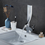 Brass Basin Faucet, Retro Waterfall Hot and Cold Bathroom Faucet, Silver V1188-MS-520-098