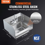 VEVOR Commercial Sink with Faucet and Side Splash, NSF Stainless Steel Sink for Washing, Small V952-SYXSPYDSB14104S2GV0