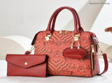 Ladies Hand-Held Bags 2-Piece Set Embroidered Print Retro Stylish Bag With - Yellow - Size 24-13-24 V1347-127-05212-YEL-24-13-24