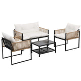 Gardeon 4 Seater Outdoor Sofa Set 4PCS Table Chair Set Garden Patio Furniture ODF-SOFA-4PCS-ROPERAT-BK