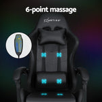 Artiss 6 Point Massage Gaming Office Chair 7 LED Footrest Black MOC-GC-6P-LED-BK