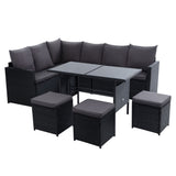 Gardeon Outdoor Furniture Dining Setting Sofa Set Lounge Wicker 9 Seater Black ODF-SDBOSS-3OTM-BK