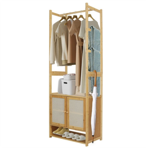 Bamboo Clothes Rack Coat Stand 168cm High Polish 53cm Length V178-67002