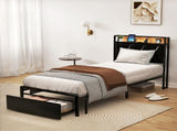 Levede Single Bed Frame Leather Headboard RGB 2 Drawers BF1064-S
