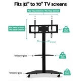 Artiss Mobile TV Stand for 32"-70" TVs Mount Bracket Portable Solid Trolley Cart TV-MOUN-W04-BK