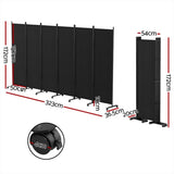 Artiss 6 Panel Room Divider Screen 323cm Wheel Fabric Black RD-D-PLY-323-WHEEL-BK