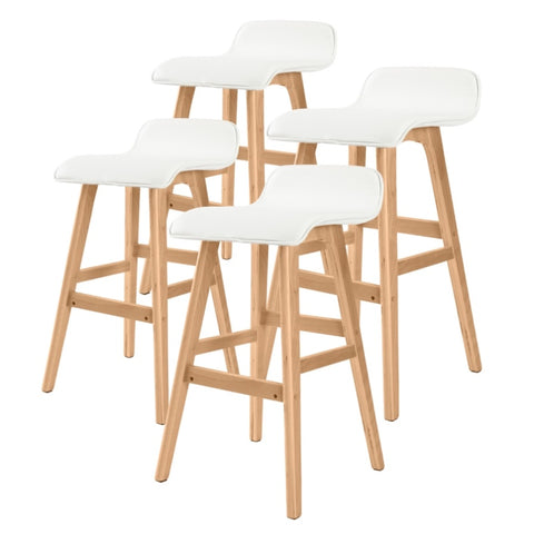 4X Wooden Bar Stool Dining Chair Leather SOPHIA 65cm WHITE V274-FT-WBSPU-75WH4