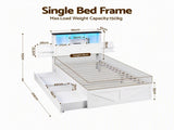 Artiss Single Bed Frame with Storage Drawers White Platform Bedframe with Bookcase Headboard WBED-F-LUMEX-S-WH-AB