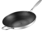 Stainless Steel Wok Pan Double Sided Honeycomb 3 Layer Prevent Sticking Easy Cleaning Wok for V1294-YM0717-3118220189616