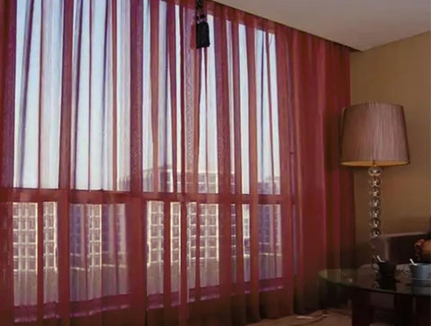 2 Long Drop Sheer Voile Curtains 590cm wide 270cm Drop Pinch Pleat Hooks Wine V702-CNA5-4-2 WINE