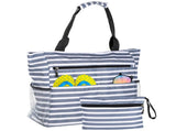 Beach Tote Bag, Large Capacity Foldable Beach Tote Bag for Women, Beach Bag with Zipper, Wet Pocket, V1192-AZ-W-18363