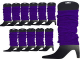 12 LEG WARMERS Knitted Womens Neon Party Knit Ankle Fluro Dance Costume 80s BULK - Purple V563-BR-12NNLEGWRMR-PURP