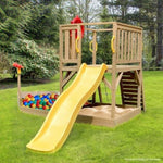 Rovo Kids Boat-Shaped Wooden Sand Pit Tower with Slide and Climbing Wall V219-PLYSDPRVC1NA