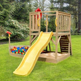 Rovo Kids Boat-Shaped Wooden Sand Pit Tower with Slide and Climbing Wall V219-PLYSDPRVC1NA