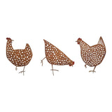 Set 3 Asst Rust Chook Family Garden Stakes 35cm V637-24832CHK