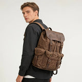 Retro Waxed Canvas Backpack, Crazy Horse Leather Large Capacity, Waterproof Outdoor Travel, V1232-FBSJB-003