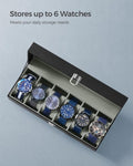 SONGMICS Watch Box for 6 Watches with Glass Lid and Removable Watch Pillows Black Synthetic Leather V227-8498101000085