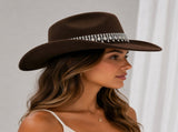 Rhinestone Cowboy Hat - Dark Brown Western Hat with Iridescent Gemstone Fringe Band, Wide Curved V888-ELOSUNG57116-5