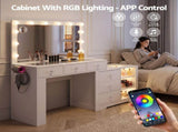 Artiss Dressing Table Mirror Charging Station Glass Top Makeup Vanity Desk RGB Cabinet Storage FUR-AG-DRESS04-WH-AB