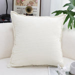 SOGA 2X 50cm Beige Throw Pillow Warm Wabi-sabi Striped Corduroy Square For Home Decor FRENCHCUSHION344X2