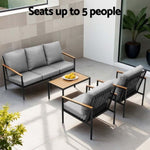 Gardeon 5 Seater Outdoor Sofa Set 4PCS Table Chair Garden Bench Patio Furniture ODF-SOFA-4PCS-PLW-BENCH-BK-AB