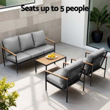 Gardeon 5 Seater Outdoor Sofa Set 4PCS Table Chair Garden Bench Patio Furniture ODF-SOFA-4PCS-PLW-BENCH-BK-AB