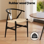 1x Artiss Dining Chair Wooden Rattan Wishbone Black MO-DIN-B-01-RAT-BK