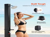 35L Solar Heated Shower, 195cm Showerhead Height Outdoor Shower, with Foot Faucet & Soap Box Rack, V952-TYNLYQHSPVCLYWFF3001V0