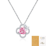 Elegant Four-Leaf Clover Pendant Necklace with Genuine Moissanite, Featuring a Heart-Shaped Pink V1341-ZY-Q5SPNMGP-MOISSANITE-PREMIUMS925