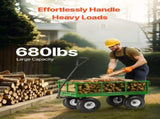 680 Lbs Steel Garden Cart on Wheels, Heavy Duty Garden Wagon Cart Pullable, Metal Outdoor Utility V952-ZXHYTCHH680LDM4Y8V0
