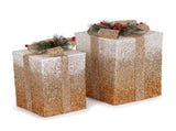 Christabelle 2 Gold White Christmas Gift Boxes Light Up Display 41cm 35cm Indoor Xmas Festive D 112_MHA717
