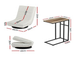 Artiss Floor Lounge & Coffee Table Set, Swviel Foldable Linen Sofa Chair White, C-Shaped Side Table FLOOR-SET-03LIN-COF03