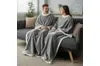 Sleeved Blanket Hoodie Flannel Sherpa TV Blanket Navy Blue V1263-JX-7722
