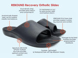 Archline Rebound Orthotic Slides Flip Flop Thongs Slip On Arch Support - Black - Euro 37 V563-AHS00100-37
