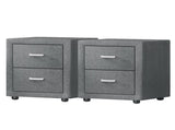 Artiss 2X Bedside Table 2 Drawers Side Table Fabric - CADEN Grey BFRAME-E-BSIDE-GYX2